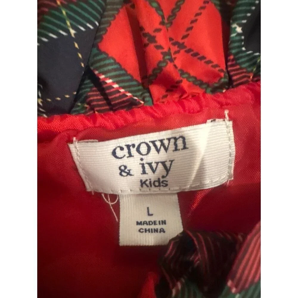 Red Christmas Plaid Quilted Kids Vest Ruffle Neckline & Gold Buttons Crown & Ivy